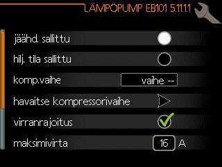 Mikäli ulkoyksikkö on 12kW malli ja se on kytketty 16A sulakkeen taakse, valitse tästä valikosta