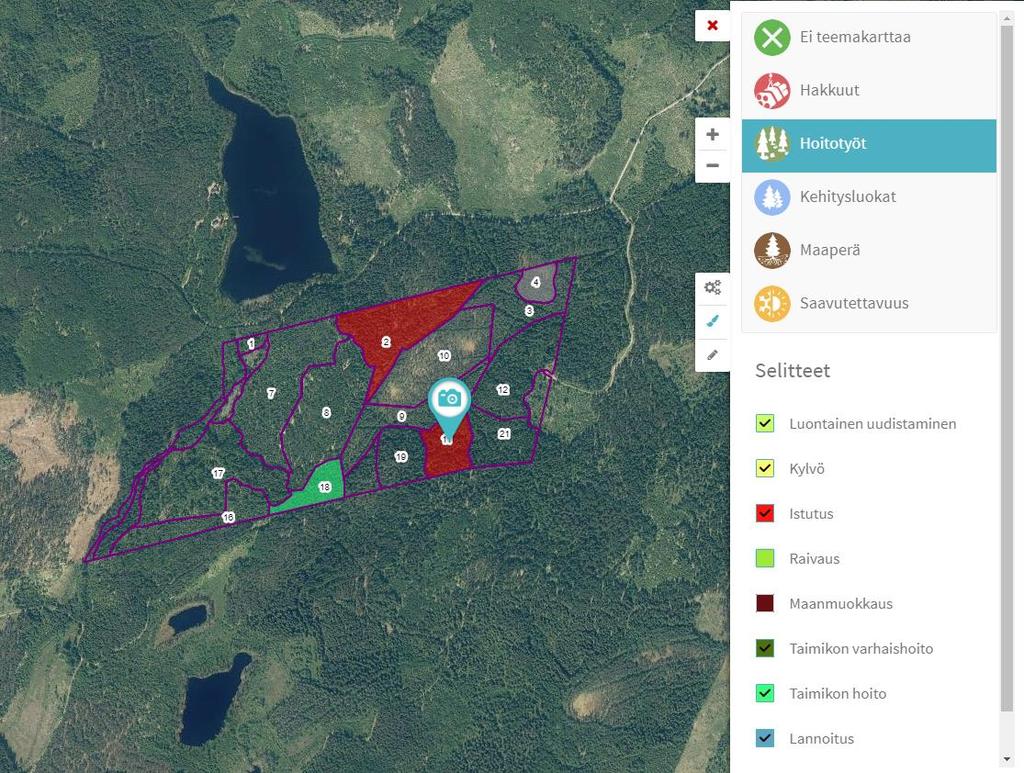 Teemakartat Teemakartta voidaan vaihtaa painamalla haluttua teemaa. Karttaa voidaan zoomata + ja napeista.