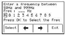 taajuuksien tulee olla välillä 50 999 Hz. Nämä taajuudet ovat Locate Freq-näytön oikeanpuolimmaisessa sarakkeessa (Auxiliary frequencies).