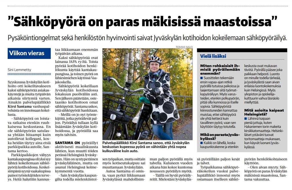 Kotihoidon väki sähköpyörän satulassa Olen aivan myyty.
