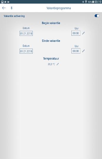 geschoven Nadat met de app een vakantieprogramma werd gemaakt, krijgt de klokthermostaat de volgende informatie: