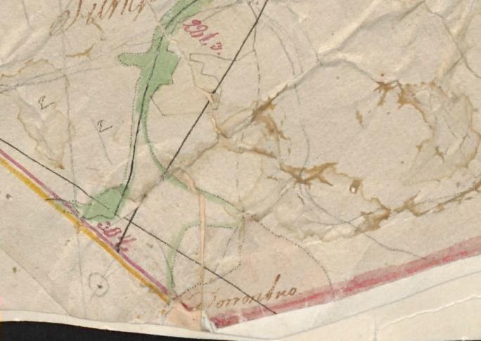 11 Vasemmalla suon ylittävä tie vuoden 1842 pitäjänkartalla (2131 10 ja 2042 12 Janakkala), tie näkyy himmeällä katkoviivalla, kartan