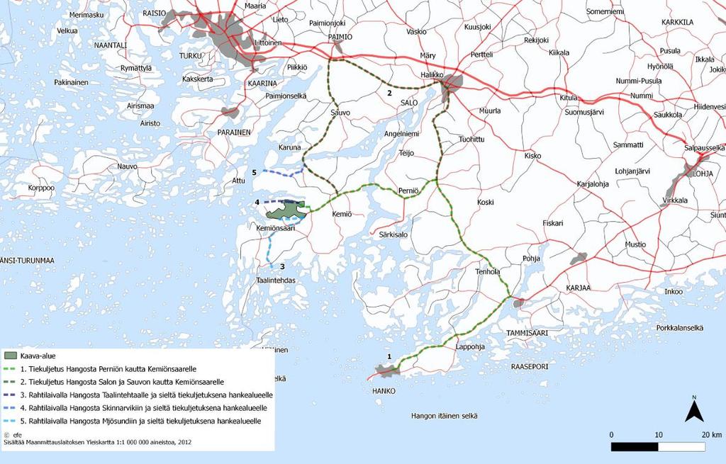 Tuulivoimakomponenttien mahdolliset reitit hankealueelle. 4.2.5.