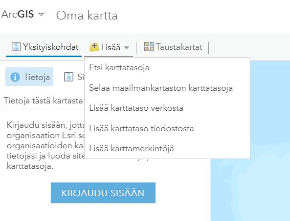 Klikkaa Lisää ja Lisää karttataso