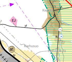 2 ehdotus on nähtävillä alkuvuoteen 2019 asti. Kuvassa 5.2 on esitetty ote Satakunnan maakuntakaavasta. Kuva 5.2 Ote Satakunnan maakuntakaavasta. Hankealue on ympyröity katkoviivalla.