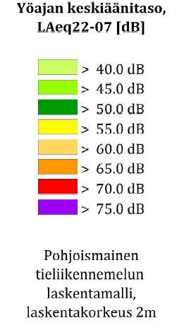 alle mittausasteikon, joka on 40 db. 2016 2035 KUVA 28. MELUTARKASTELUN KARTAT. ENSIMMÄINEN PYSTYRIVI V.