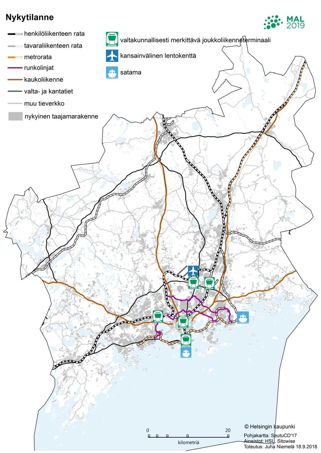 13 Kuva 4. Seudun liikennejärjestelmän nykytila keväällä 2019. Helsingin seudulla liikutaan eri tavoin eri alueilla.