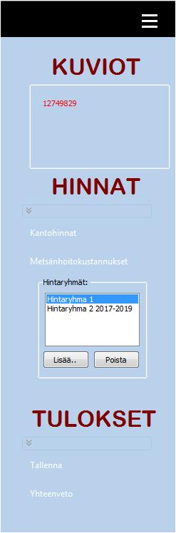 5. Tulokset Voit sulkea ja avata TULOKSET -valikon tästä Klikkaamalla kuvion tunnusta saat ruudulle kyseisen kuvion eri simulointivaihtoehdot (suojelujakso 0 30 vuotta) sekä NPV:t