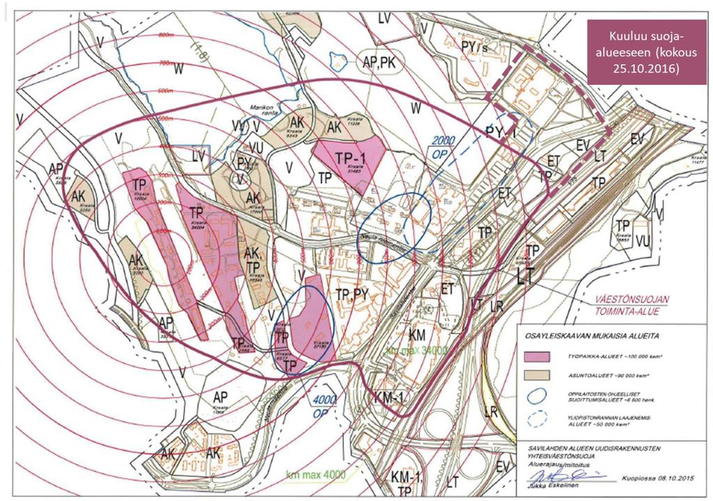 Kuopion kaupunki Pöytäkirja 8/2019 10 (70) 102 alue ja suoja tulisi olla käytössä 5 vuoden kuluessa ensimmäisen suojaa käyttävän rakennuksen valmistumisesta.