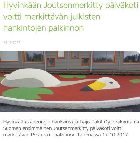 Case Kenttäkodin päiväkoti, Hyvinkää Hyvinkään kaupungin tietopyynnössä hankintaa varten painotettu energiansäästöratkaisuja valaistuksessa, lämmityksessä, jäähdytyksessä, vedenkulutuksessa,