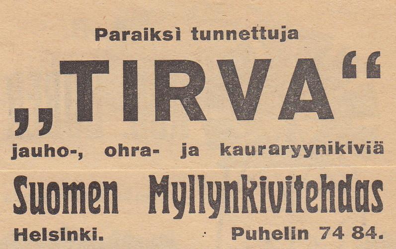 Vuonna 1912 myllynkiviä kaupattiin lehdistössä.