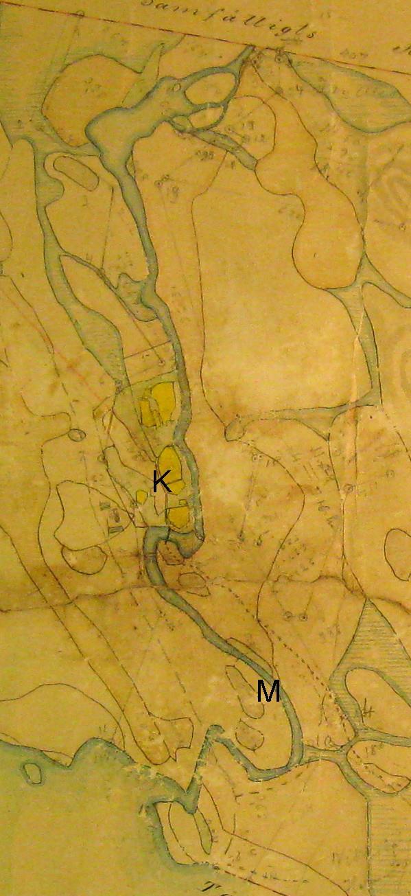 1800-luvun kartassa myllyn sijainti on kohdassa M. Koskelan talo sijaitsi kohdassa K vähäisten peltojen ympäröimänä noin viidensadan metrin päässä.