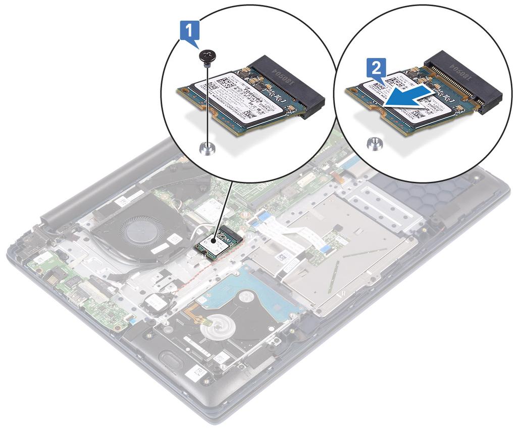 SSD-aseman asentaminen 1 M.2 2280 SSD -moduulin asentaminen: a Kohdista ja aseta SSD-moduuli emolevyn kantaan [1].