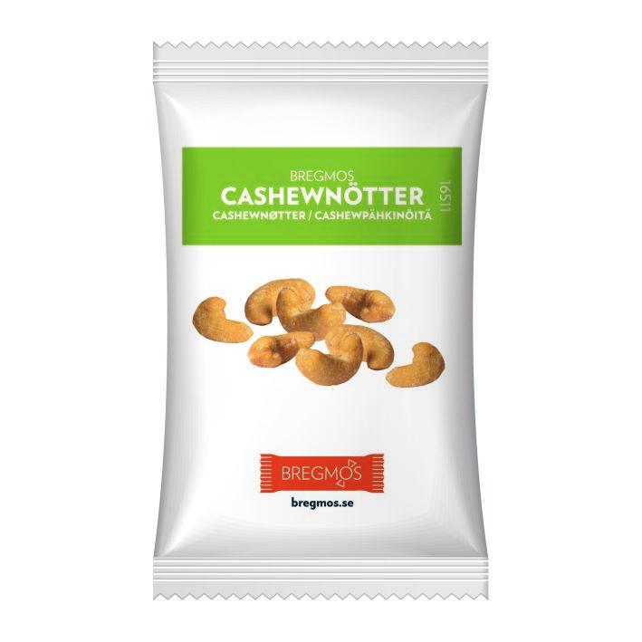 Cashewpähkinät Monta mahdollisuutta näkyä lempivälipalojen avulla Luonnollinen välipala Paahdettuja ja suolattuja cashewpähkinöitä neliväripainetuissa 10 gramman pusseissa Säilyvyys: noin 9 kuukautta