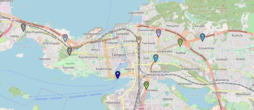 Läpiajoliikenteen mittauspisteet Mittauspisteistä on