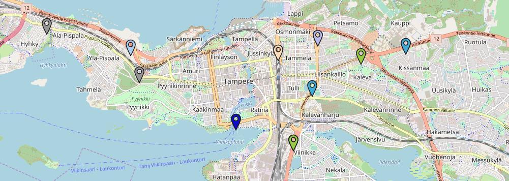 Läpiajoliikenteen mittauspisteparit Länsi-etelä suunnan läpiajoliikenne saadaan mittauspisteistä Paasikiventie 23 ja Tampereen valtatie (merkitty kuvaan numerolla 1) Etelä-länsi suunta saadaan