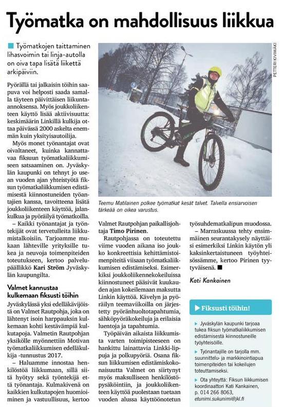 Jyväskylän kaupunki jatkoi liikkumisen ohjauksen toimenpiteitä henkilöstölleen