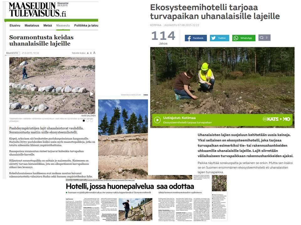 2.2 Yhteistyöllä tuloksia ja näkyvyyttä Ekosysteemihotellin pilotista kertyi paitsi tietoa ja osaamista lajikokonaisuuksien siirtomenetelmästä ja ekologisista onnistumisen edellytyksistä myös