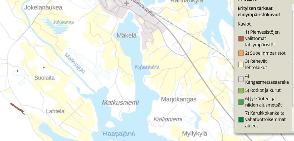MATKUSRANNAN RANTA-ASEMAKAAVA Suunnittelu Haltilahti 12 (https://metsakeskus.maps.arcgis.com/apps/mapseries/index.html). Rekisteröidyt luontoarvot tarkistetiin 28.4.