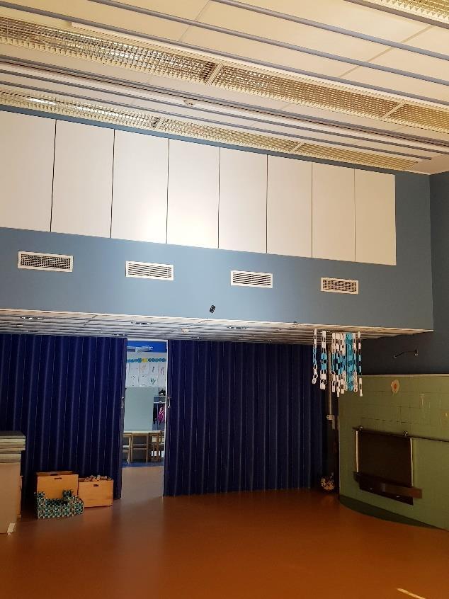 Kuva 34. Liikuntasalin takka on harvoin käytössä. Tilapinnat ovat siistit. 1.12 Muut havainnot - Tilassa 123 oli tarkastuksen aikana lämpöpatteri päällä - Pukuhuone 147 oli leikkikäytössä.