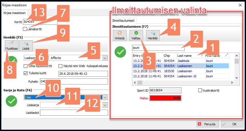 Sivu 6/16 - Kappale: Tapahtuman aikana ILMOITTAUTUMISEN VALINTA Ilmoittautumisen valinta -osa on käytössä ainoastaan silloin, kun tapahtumassa on käytössä ilmoittautuminen (esimerkiksi Rastilippu.
