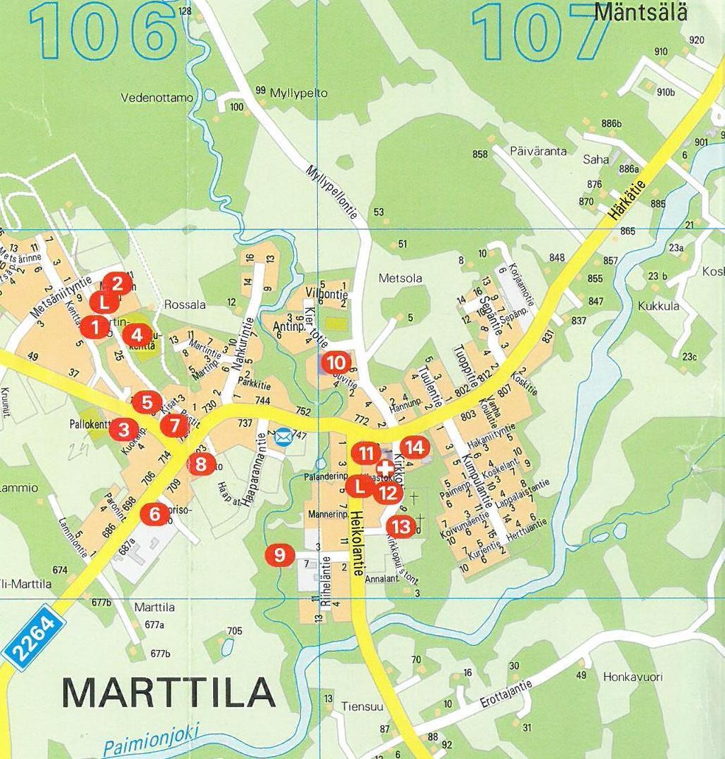 2 SUUNNITTELUTEHTÄVÄN MÄÄRITTELY JA TAVOITTEET Tavoitteena on uuden, viihtyisän ja keskeisesti sijaitsevan pientaloalueen kaavoittaminen Marttilan taajaman pohjoisreunalle Ihmistenojan varteen.