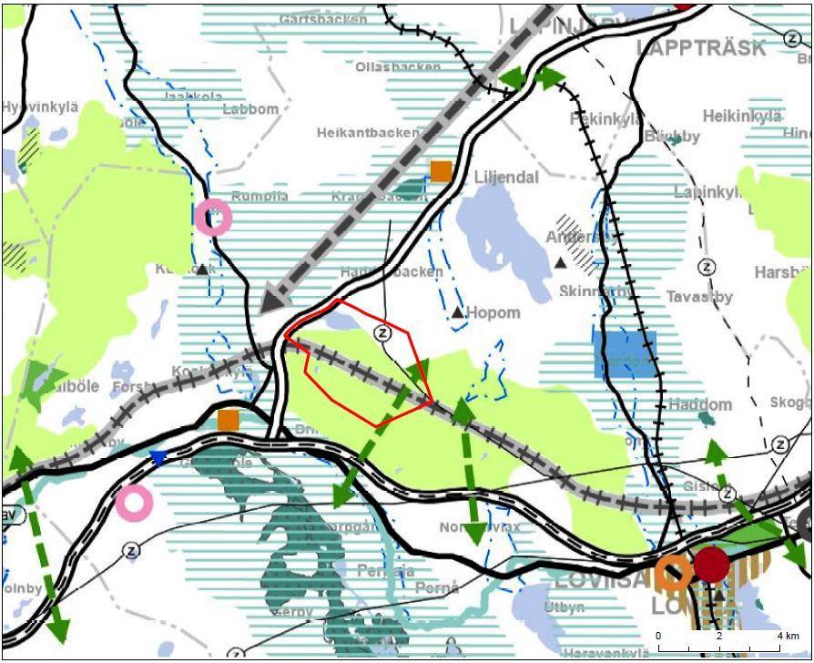 8 Ote Uusimaa-kaava 2050:n ehdotuksesta. Suunnittelualueen rajaus lisätty karttaan punaisella viivalla. Suunnittelualueella ei ole voimassa yleis- tai asemakaavoja. 6. SELVITYKSET 6.