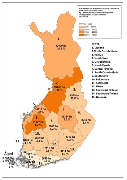 Eli Suomi jakautui turvepeltojen sijainnin ja intensiteetin perusteella kahteen osaan: Pohjoiseen, jossa turvemaita on paljon ja ne ovat merkittäviä viljelyn kannalta, ja Eteläiseen, jossa ei niin