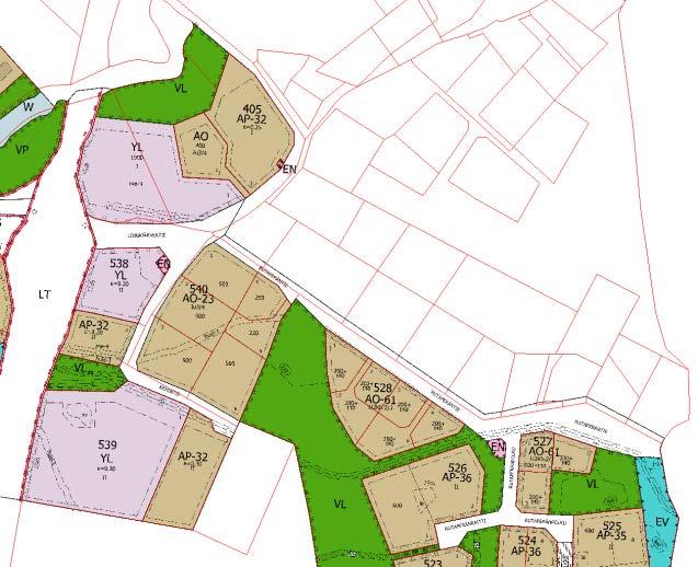 Asemakaava Kaavamuutosalueeseen kuuluu 1361 m² Rutaperäntien katualuetta ja 117 m² virkistysaluetta. Lähiympäristön asemakaavat Rutaperäntien katualueella ja sen eteläpuolella on voimassa 3.6.2009 päivätty ja 24.