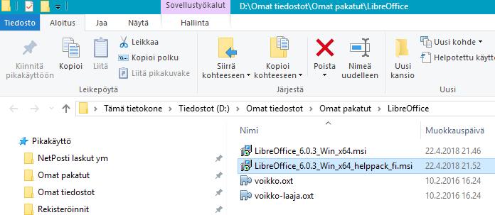 Ensin pitää asentaa ohjelma (LibreOffice_6.0.3_Win_x64.