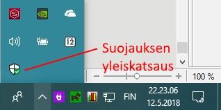 Suojausten asetuksia ei yleensä tarvitse muuttaa, vaan suojaus toimii parhaiten oletusasetuksilla. Kun kaikissa kohdissa on vihreä pallo oikein -merkillä, kaikki on kunnossa.