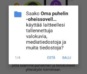 puhelin -sovelluksella käyttää puhelimen valokuvia ja lähettää tekstiviestejä.