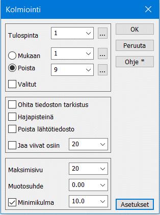 Kolmiointi Avaa tiedosto Mylläri.xy.tdw ja valitse toiminto Maastomalli Kolmiointi.