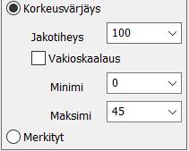 Jos Kaikki mallit -asetus ei ole päällä, haetaan minimi ja maksimi aktiivisesta mallista. Merkityt Värittää merkityt kolmiot niiden koodin mukaan.