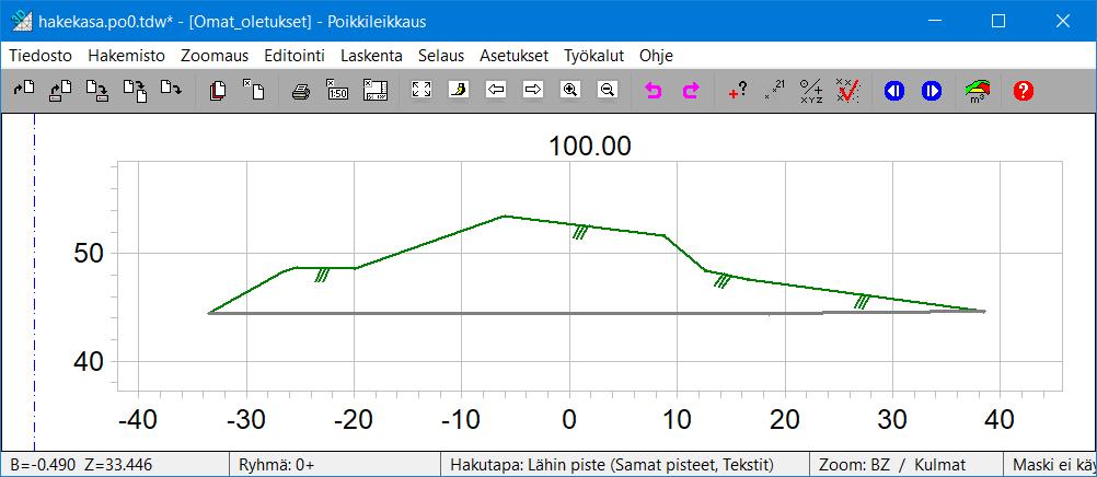 Osoita kahdella pisteellä mittalinja kasan yli ja paina Tallenna.