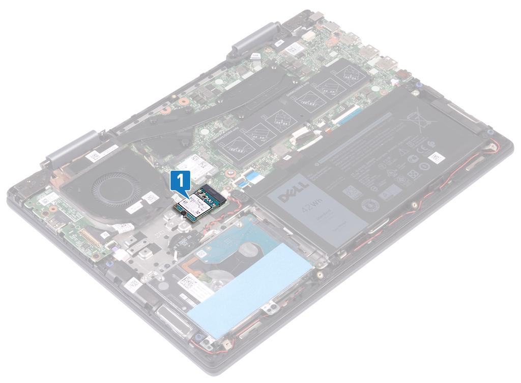 14 SSD-aseman / Intel Optane -muistimoduulin irrottaminen Intel Optane muisti on poistettava käytöstä ennen Intel Optane muistimoduulin irrottamista tietokoneesta.