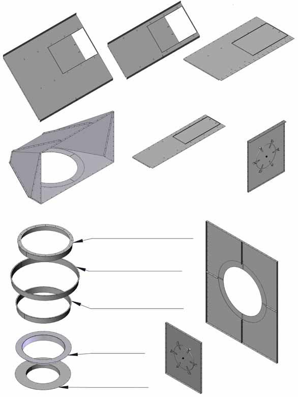 A00, A, A0, A, miesluukut A, A0 A0 - palautuspohja korvausilma-aukko A - sulkulevy korvausilma-aukko A0 miesluukku - päätylevy A00 - keskiosa V Ø 0 mm /Ø 000 mm A -