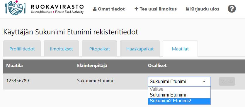 Osalliset-valikon nuolta.