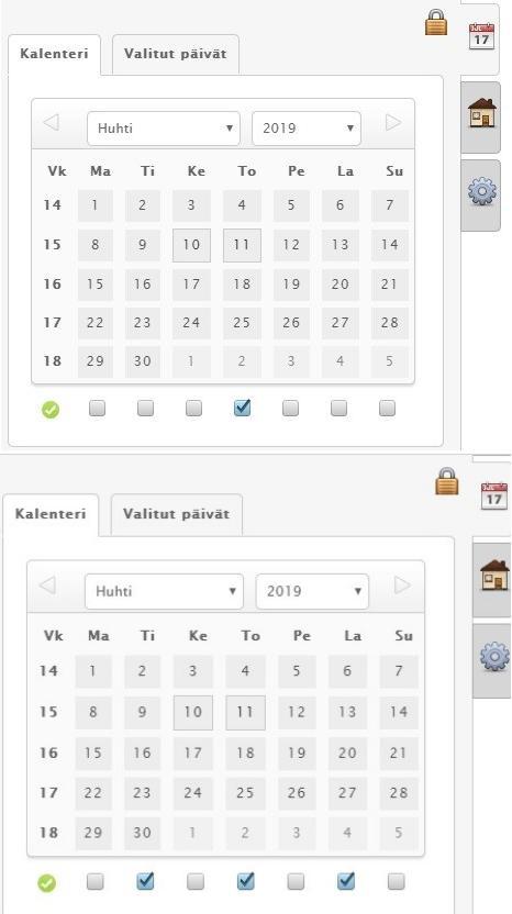 Ajankohdan valinta Ajan valinta aloitetaan painamalla liukupalkista kalenterin kuvaa. Yhden päivän valinta kalenterille tapahtuu klikkaamalla ko. päivää kalenterilla.