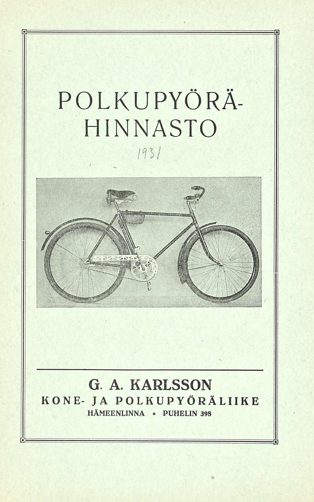 POLKUPYÖRÄ- HINNASTO. 1931 G. A.