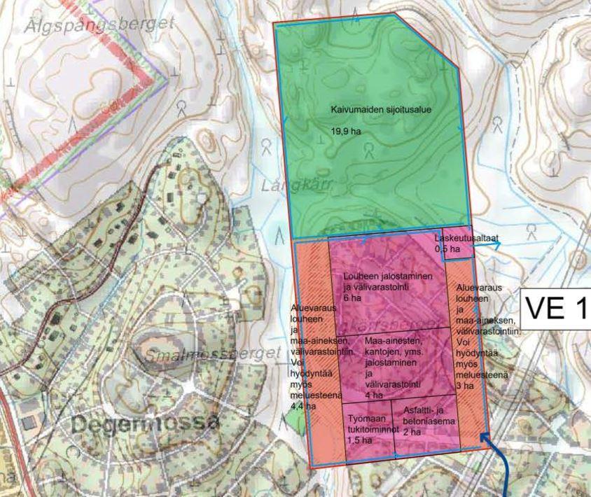 37 Kuva 22. VE1 hanke-alueen eri toimintojen sijainnit. (SITO 2015) Östersundom on esimerkki uudesta alueesta, jossa jo suunnitteluvaiheessa on otettu huomioon massatalous ja alueiden käyttö.