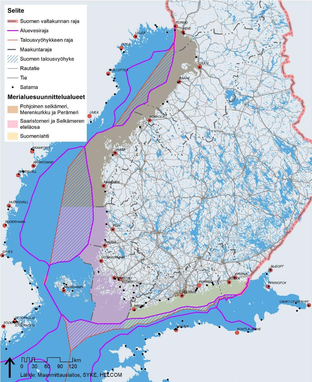 Kuva 1. Suomen merialuesuunnittelualueet.