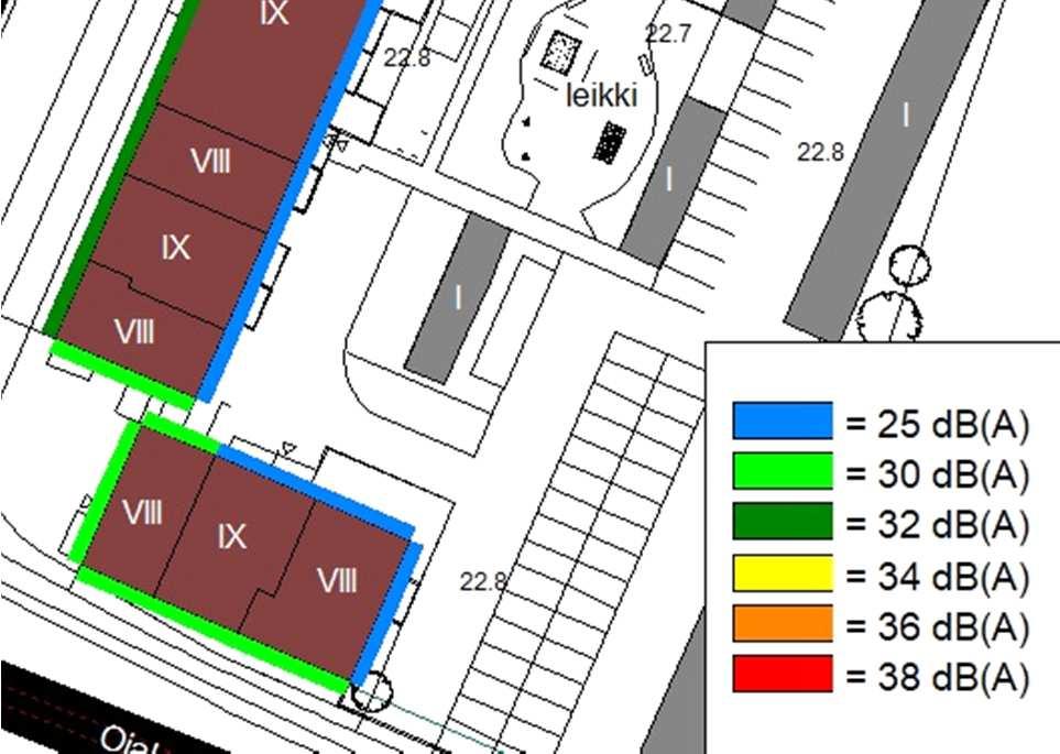 ohjeen mukaan. Asuinhuoneistojen osalta on keskiäänitason lisäksi huomioitu myös ELY-keskuksen ohje noudattaen 45 db:n A-painotettua maksimiäänitasoa yöaikaiselle raideliikenteen melulle.