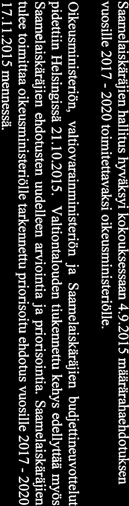 SÄMEDIGGI PÖYTÄKJRJA 14/2015 sivu 17 (22) Sh 14 SAAMELAISKÄRÄJIEN MAARARAHAEHDOTUKSEN TARKENNUS VUOSILLE 2017-2020 Saamelaiskäräjien hallitus hyväksyi