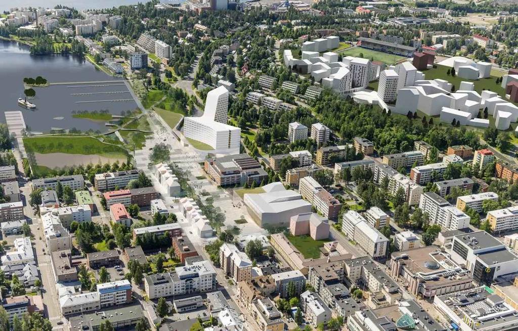 HOTELLI- JA KONGRESSIKESKUS 22 puolen tontilla. Kongressi- ja hotellikeskus sijoittuu musiikkikeskuksen eteläpuolelle yhdistyen musiikkikeskuksen lämpiöön lasisella yhdyssillalla.