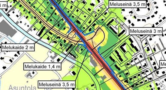 suositusetäisyydet. Minimietäisyys on tarkoitettu sovellettavaksi muutettaessa kaavoja jo rakennetuilla alueilla. Nykytilanteessa liikennemäärät ovat vähäiset (4200 ajon.