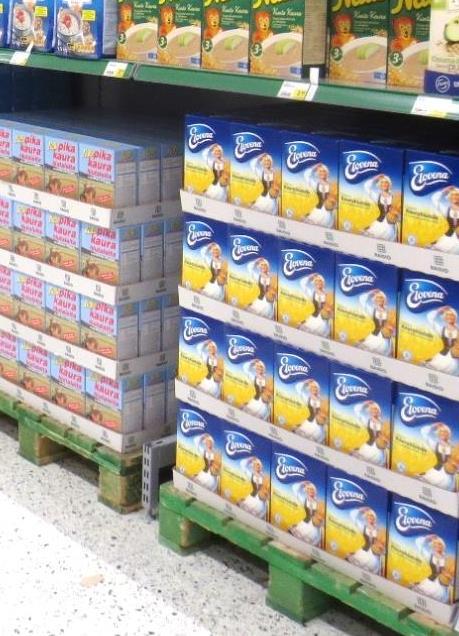 Tuotteen tulee olla helposti otettavissa lavan face-sivulta.