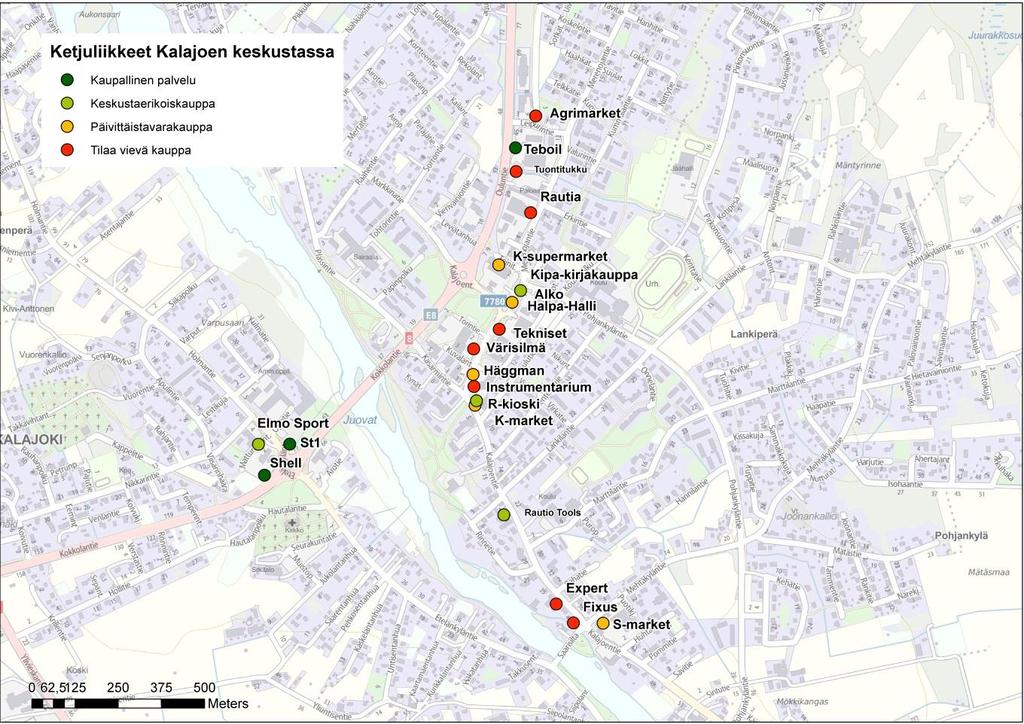 KAUPALLINEN SELVITYS 5 Kuva 4 Kaupan toimialat ja ketjuliikkeet Kalajoen keskustassa (Lähde: Ketjutietokanta, Ramboll Finland Oy) 2.3 Päivittäistavarakaupan rakenne A.C.