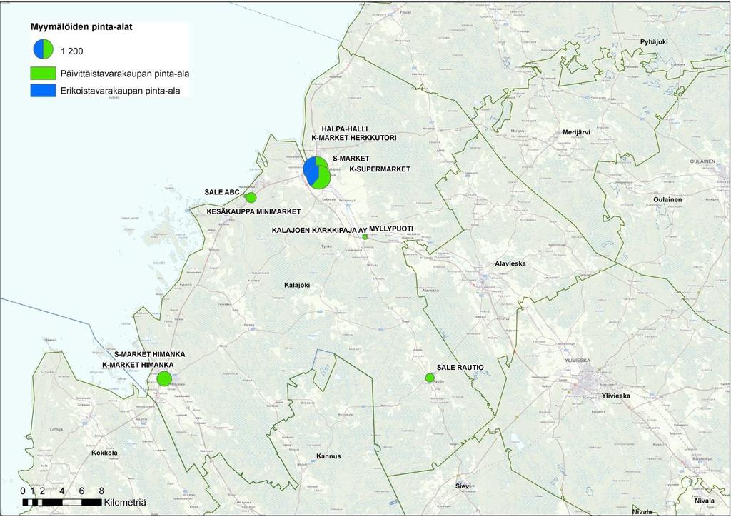 KAUPALLINEN SELVITYS 6 Kuva 5 Päivittäistavaramyymälöiden pinta-alan jakautuminen