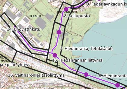 Tilaajan tavoitteet osan 2 raitiotiejärjestelmälle kaduittain Raitiotieallianssin toimitussisältö Hiedanranta, tehdasalue ja Sellupuisto Kaupunki toteuttaa rakentamiskelpoisen pohjan raitiotieradalle.